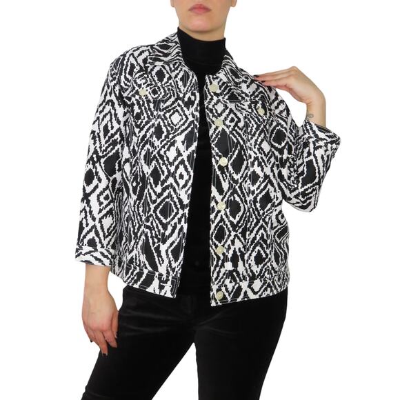 Alia 90s Vintage Black & White Geometric Pixel Retro Casual Jacket 10 Medium - Picture 1 of 6